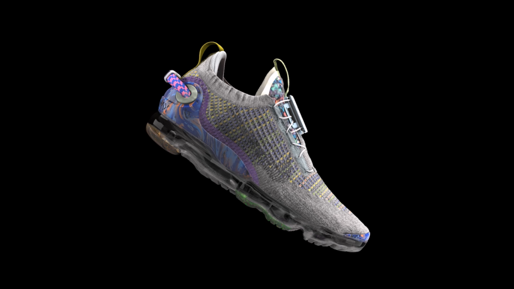 Nike Air VaporMax 2020 Flyknit เป็นหนึ่งในรองเท้าของไนกี้ที่พัฒนาโดยเน้นเรื่องความยั่งยืนมากที่สุดรุ่นหนึ่งในปัจจุบัน มีการใช้วัสดุรีไซเคิลกว่าร้อยละ 50 ของน้ำหนัก