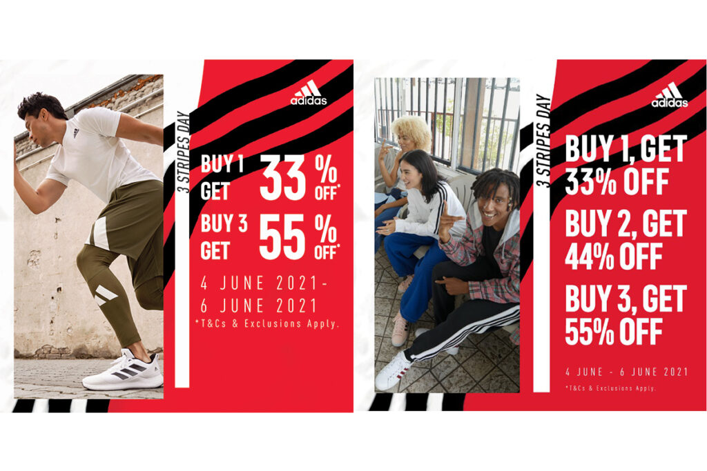 adidas จัดโปรโมชั่น 3 Stripes Day ลดสูงสุด 55% วันที่ 4-6 มิถุนายน 2564 นี้