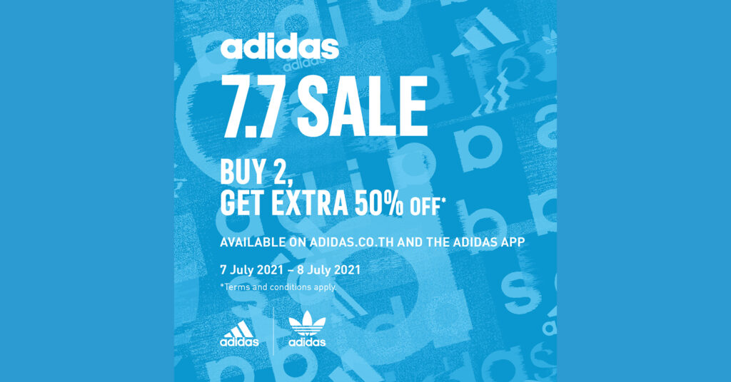 adidas 7.7 SALE ลด 50% เมื่อช้อปสินค้าที่ร่วมรายการ 2 ชิ้นขึ้นไป