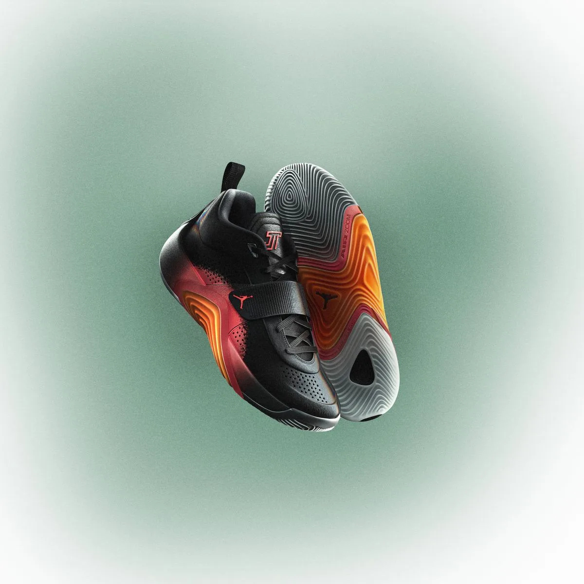 Jordan Tatum 5 สี Sunset รายละเอียดสายรัดและพื้นรองเท้า