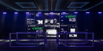 พื้นที่ลู่วิ่งและจอแสดงผลภายใน PUMA NITRO Lab จากภาพประกอบข่าวเบอร์ลิน