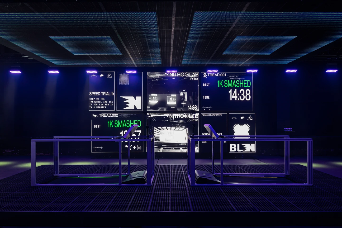 พื้นที่ลู่วิ่งและจอแสดงผลภายใน PUMA NITRO Lab จากภาพประกอบข่าวเบอร์ลิน