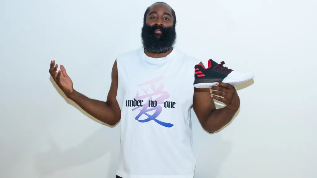 James Harden ถือรองเท้า adidas Harden Vol. 1 Pioneer รุ่น Restomod